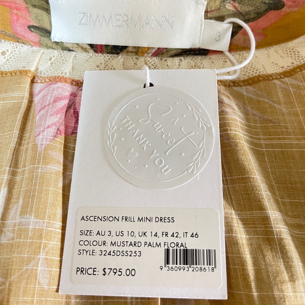 Zimmermann ASCENSION FRILL MINI DRESS sz 3 AU NEW $795 - Picture 7 of 17